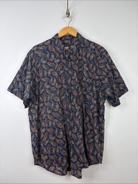 Vintage Tilley Shirt Womens XXL Navy Blue Red Paisley Short Sleeve Cotton